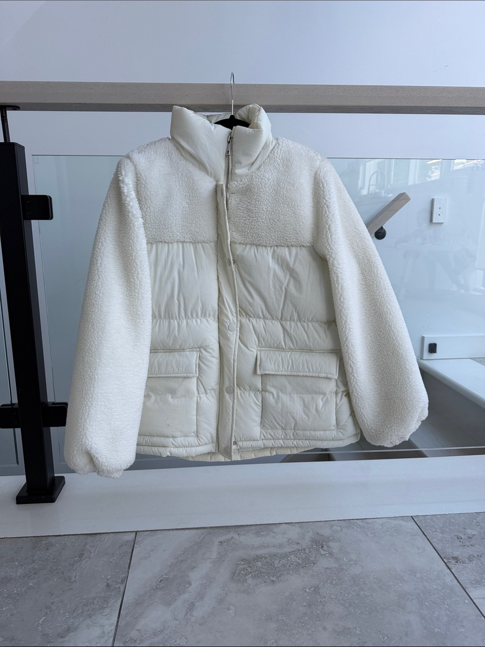 Ivory Sherpa Puffer Jacket - Cozy Winter Coat